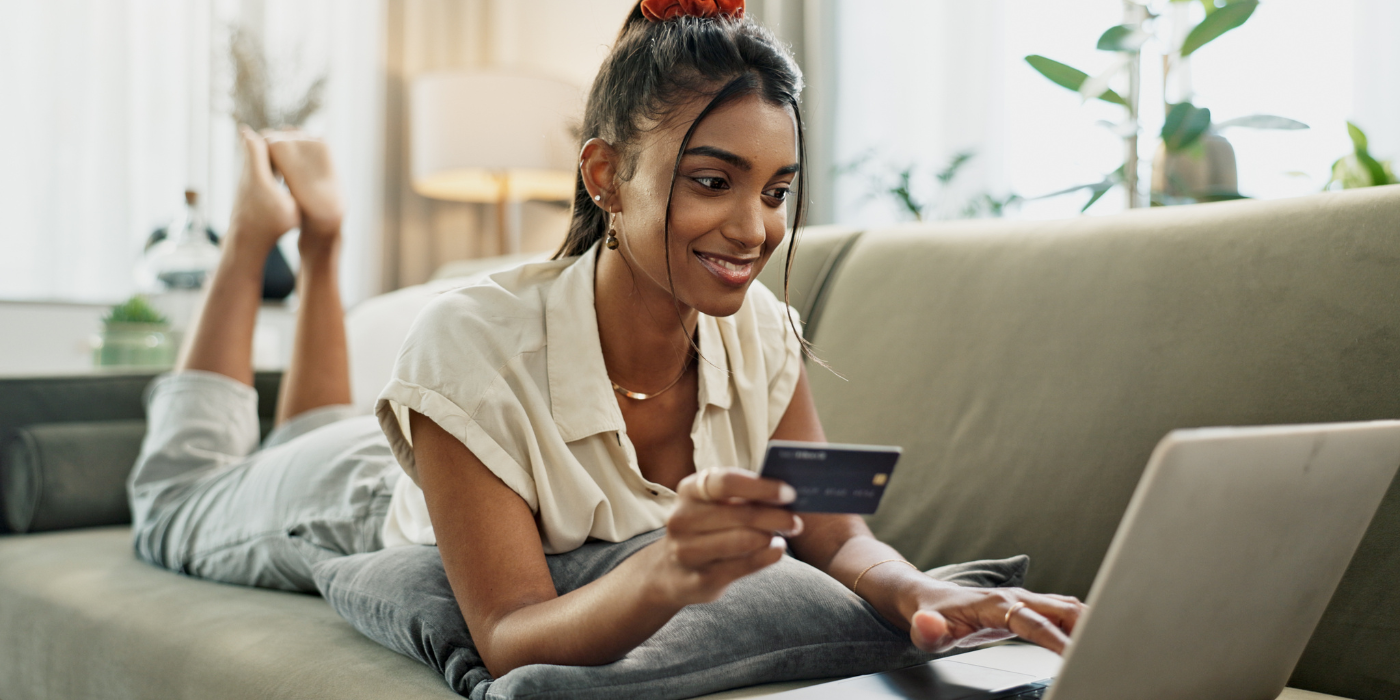 Girl buying something on a laptop